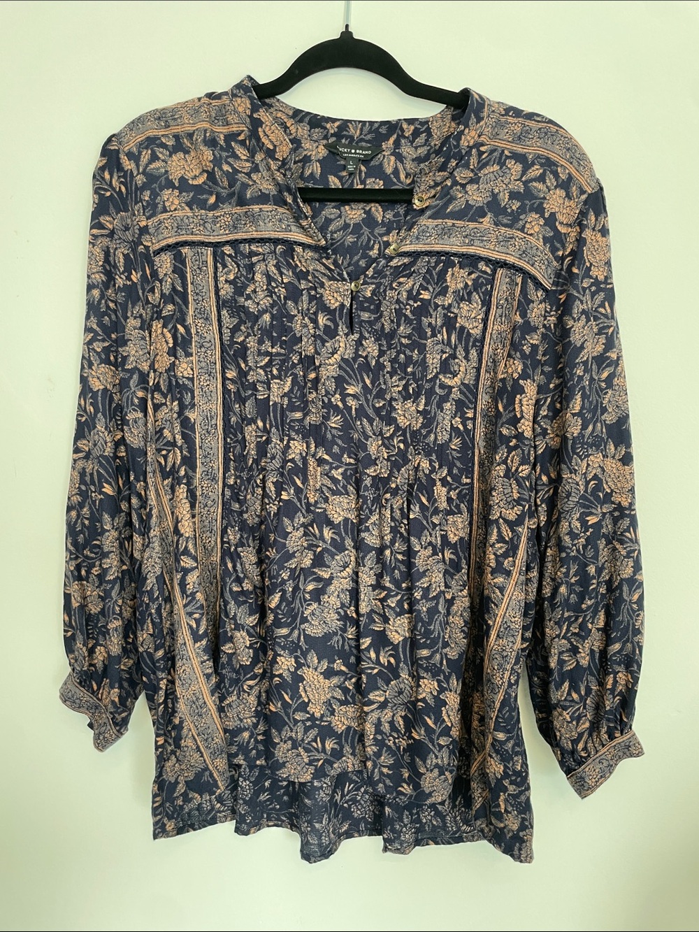 Lucky Brand Navy Blue Floral Button-Front Tunic